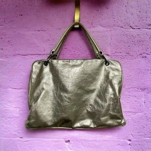 PLINIO VISONA Vintage Soft Gold Metallic X Large Leather Shoulder Tote Bag